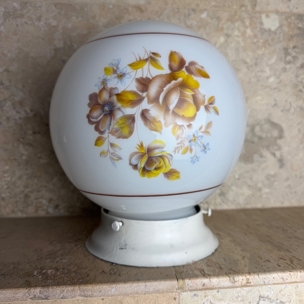Lightcraft California Vintage Floral Milk Glass Globe Ceiling Light Cottagecore